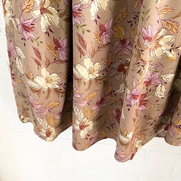 Vintage L.L. Bean Maxi Skirt Floral Print Tan Beige Ocre Lavender Cream Brown M - Picture 10 of 11
